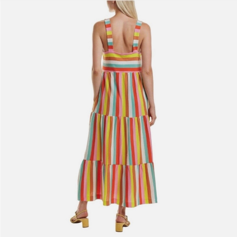J. Crew Rainbow Striped Tiered Maxi Dress Colorful Flowy Pockets Midi Cotton - Picture 6 of 16